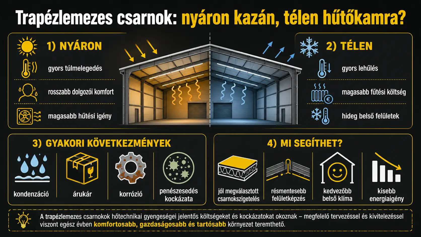 Trapézlemezes csarnok nyáron kazán, télen hűtőkamra? - AS-Purhab
